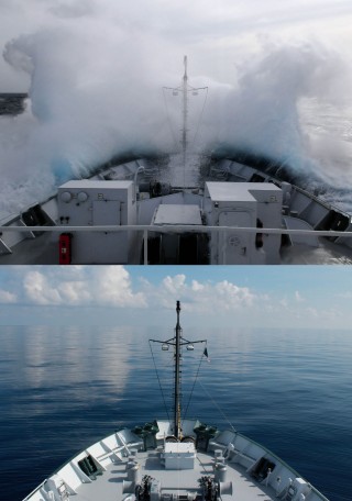In the 12 day expedition, the R/V Falkor experienced dramatic changes in weather as a result of Tropical Storm Isaac (later Hurricane Isaac).