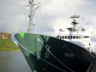 R/V Falkor at port in Pohnpei.