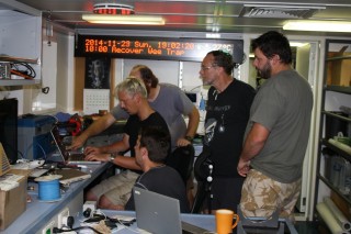 The scientists on board review the daily footage. 