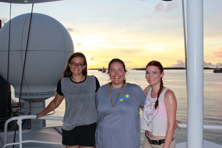 Lead Marine Technician Colleen Peters with student opportunity participants Julianna and Jennifer. 
