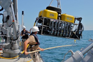 ROV Global Explorer MK3 is recovered after a dive.