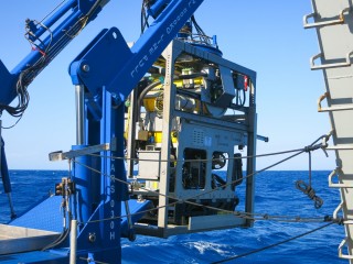 ROV Comanche gets deployed for the first test dive at Perth Canyon.
