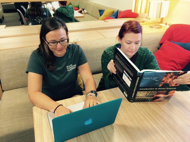 Julianna and Jennifer read up on El Nino in preparation for the upcoming cruise.