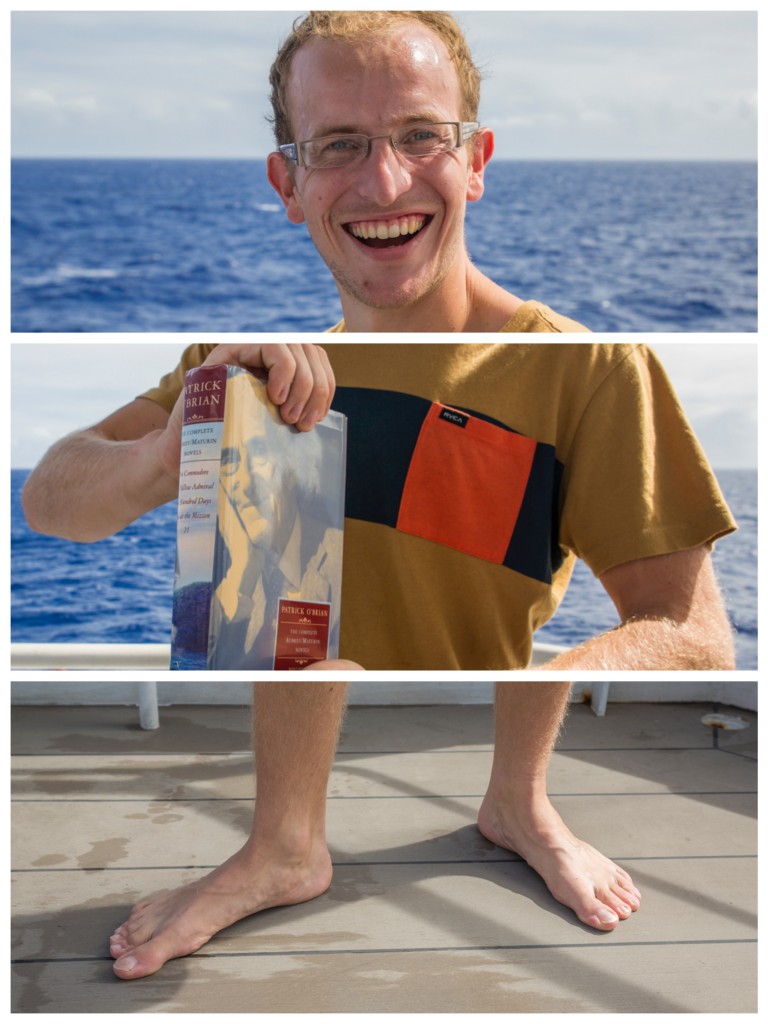 Deckhand Jack is the newest recruit and clearly loves the sea, despite being rocked around by big waves the last couple of days, he’s back up on deck on his break, reading a book about sailing. 