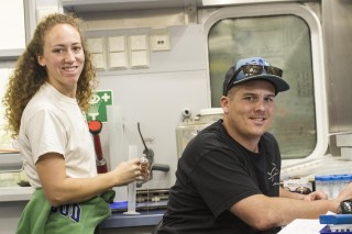 No shortage of work. Erin McParland and Blake Clark process samples gathered by the rosettes. 