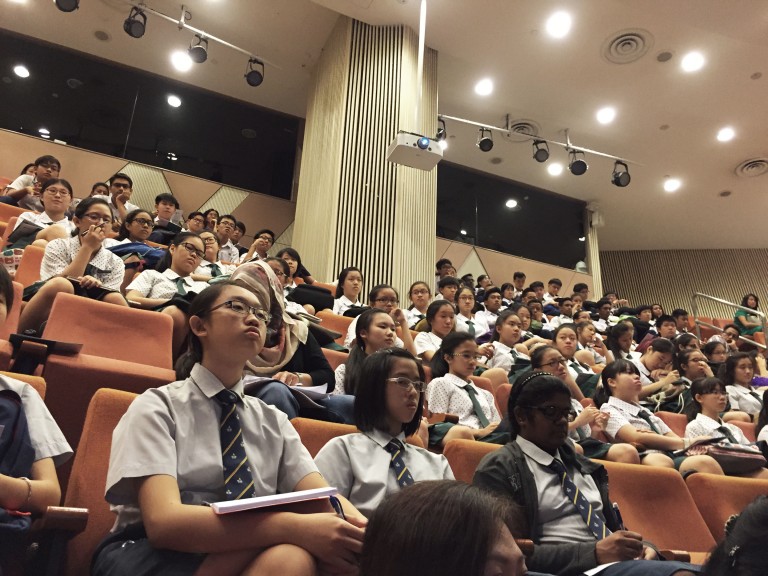 The audience for a student Question-and-Answer session at Singapore's Science Center for the "Unlocking Tsunami Secrets" cruise. The students submitted written questions to speakers to explain in greater depth.