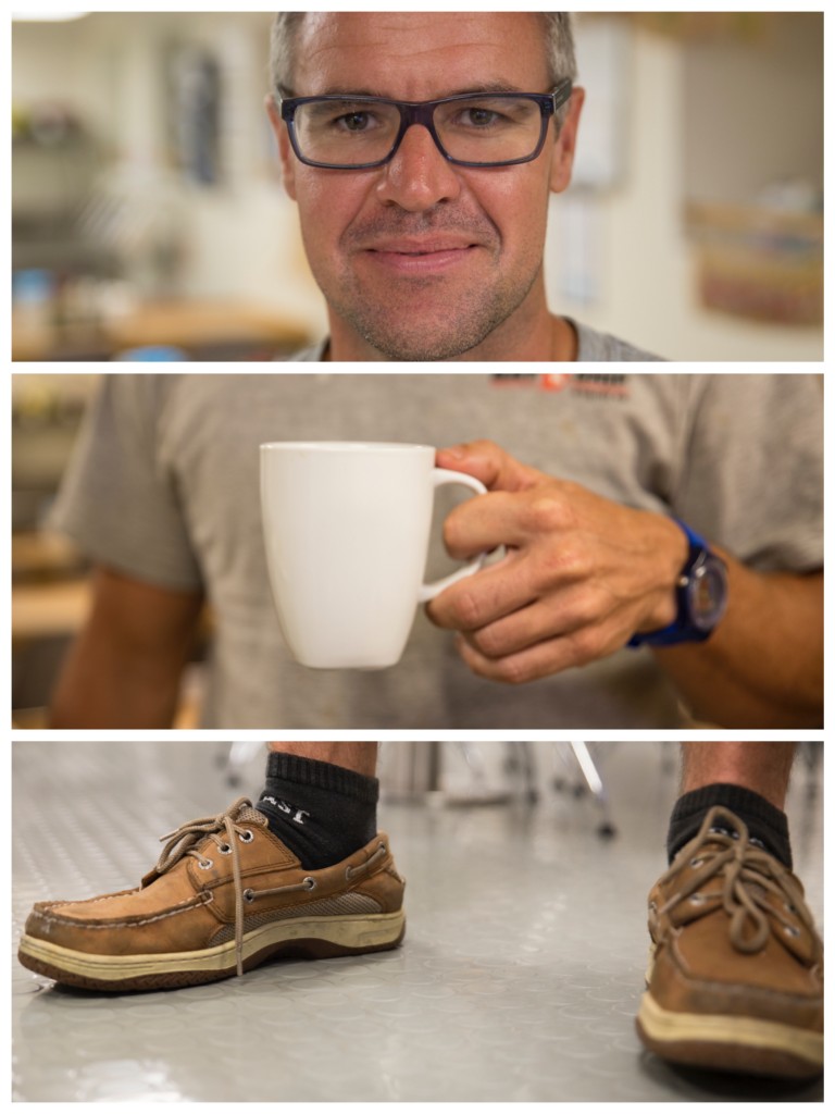 Mick Utley the bosun has to get involved in most over-the-side operations on the ship, his calmness under pressure is put down to his, quintessentially British, morning cup of tea. 