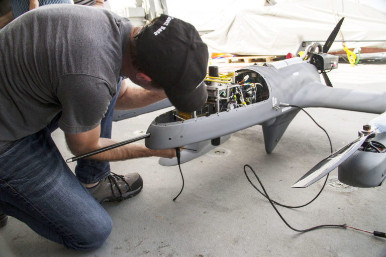 Scott Brown, Physicist and Engineer, incorporates a hemispheric radiometer inside an Unmanned Aerial Vehicle. It took almost three years for these instruments to be customized so they could fit and function properly inside the aircrafts.