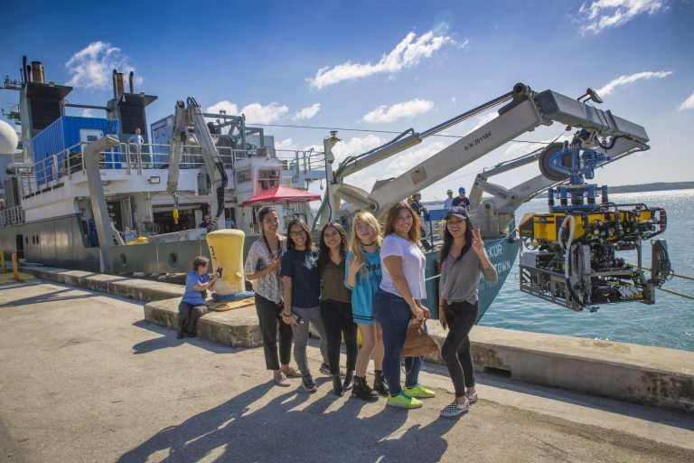 Oceanography Students from the University of Guam watching ROV SuBastian's dunk testing the day before port departure on the #HydrothermalHunt.