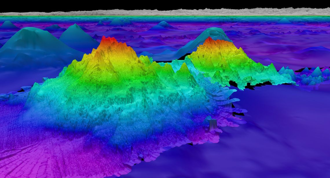 A bathymetric image of a recently discovered seamount.