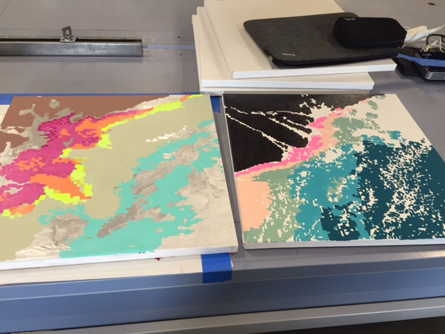Paintings by Rutstein in response to satellite data to identify the Mekong River plume.