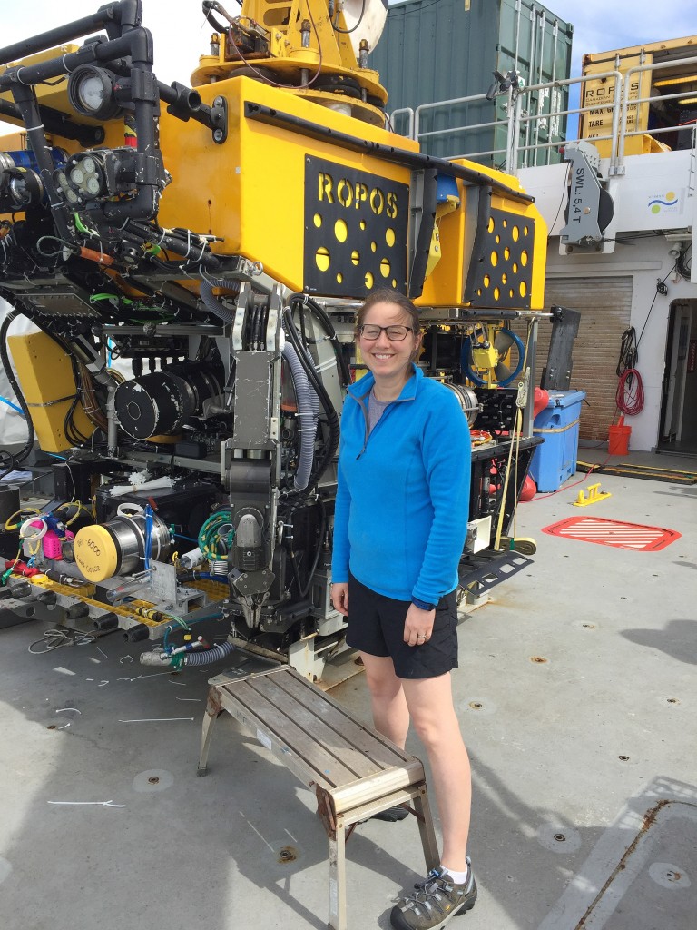 Blog author Dr Roxanne Beinart with the remotely operated vehicle ROPOS.