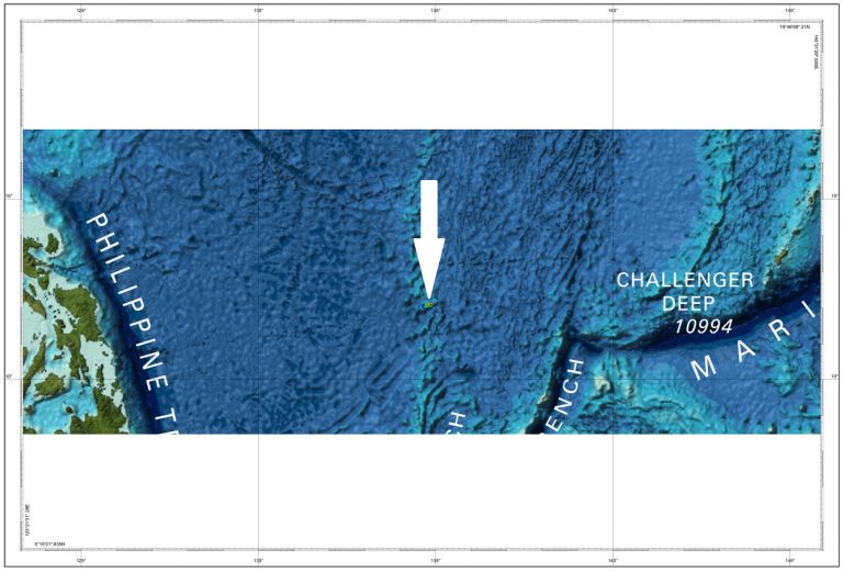 Location of USS Indianapolis reported sinking in the Pacific Ocean. 