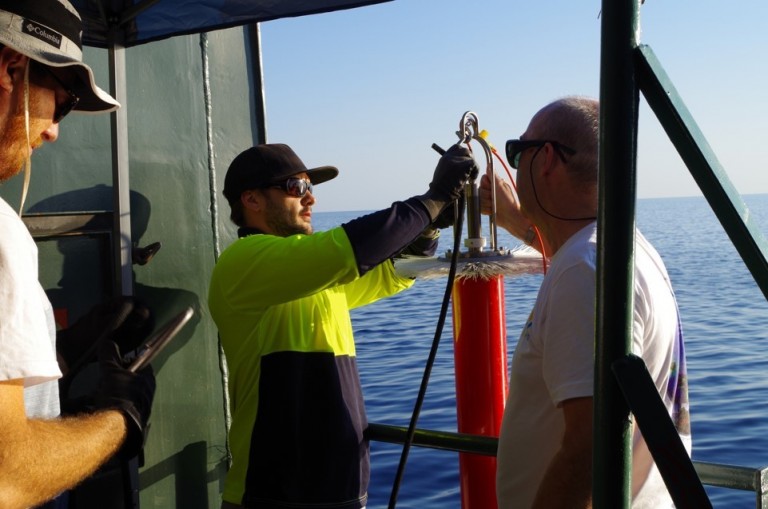 Scientists deploy TurboMAP to measure micro scale oceanographic mixing.