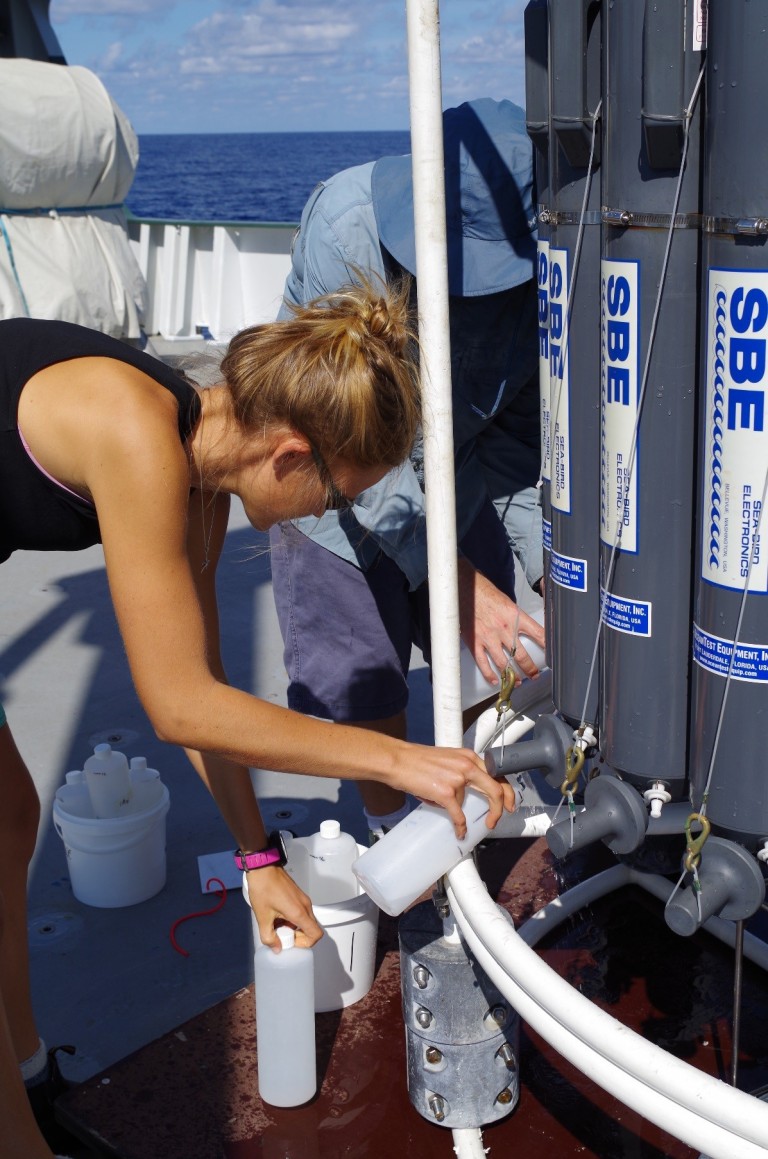 Collecting water samples from the CTD rosette. 