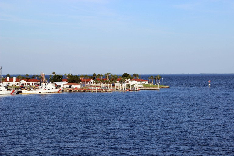 A view from the bow of the ship over the local Coastguard Station and out into the blue of the bay at St Petersburg. Looking forward to heading out soon!