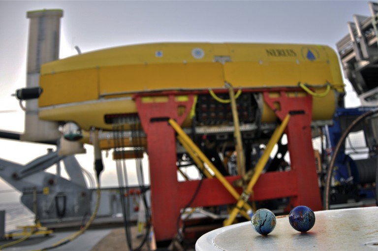 Our two Infinity Project planets, with the USS Planet Express Ship in the background (for copyright reasons we had to paint it Nereus Yellow for this mission - that is also why Jill had to frame the shot so the vehicle is out of focus: deep cover!)