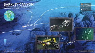 This map shows the locations for recent events in Barkley Canyon--Neus's experiments (top), Wallyworld (left), and the Coral Cliffs (right).