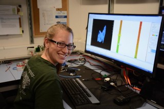 Under the direction of Lead Marine Technician, Leighton Rolley, Rachel Edwards processes multi-beam data collected over Tamu Massif.