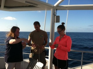 Learning how to tie different knots used aboard the Falkor to secure and tie down various items. 