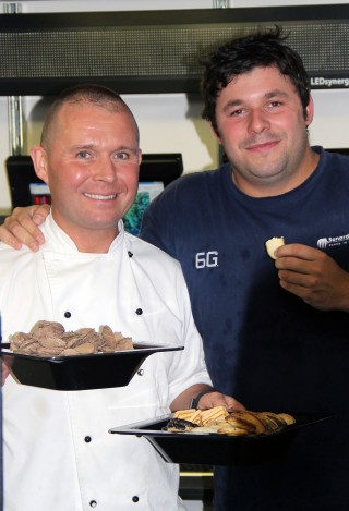 Grzegorz our Head Chef (responsible for some quite magnificent vegetarian food I’m pleased to confirm) delivers Jimbo’s prize. Leighton helps out, as he does at all times: in this case, making sure the plates aren’t too heavy for Grzegorz to carry. Lovely boy! 