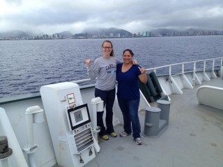 Suraida (right) and I (Rachel), posed for a quick picture just before R/V Falkor left the Honolulu port.  We wanted to show our TAMUCC Islander spirit together. 
