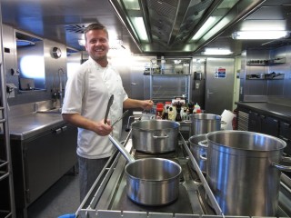 Chef Carlos works hard to bring a wonderful variety of meals to the crew and science team who eagerly await in the galley. 