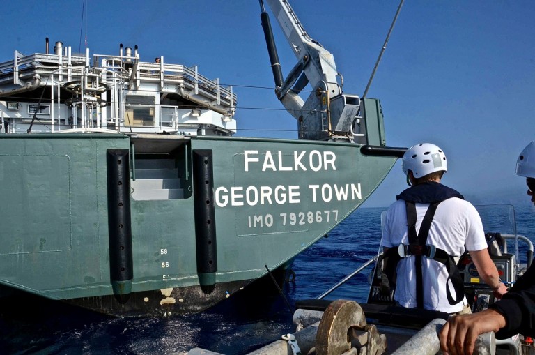 The small boat team returning to Falkor. 