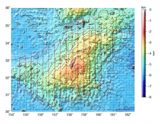 Map showing the course we will take in mapping Tamu Massif and collecting magnetic data. 