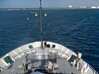 Dropping anchor in Guam.