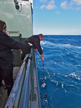 Deploying the acoustic hydrophone.