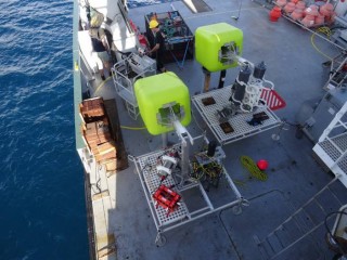 Schmidt Ocean Institutes two brand new full ocean depth landers equipped with a coring respirometer and rock grabber.