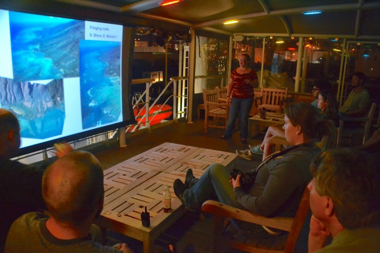 A geology seminar at the dock to familiarize the team and crew with Maui Nui.