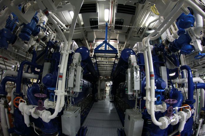 The engine room of the R/V Falkor. 