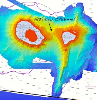 The deep, narrow channel discovered between Lisianski Island and Pioneer Bank. 