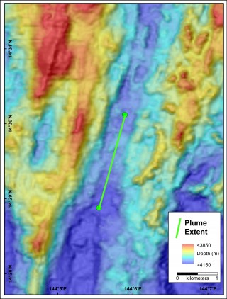 Map showing the extent of the plume identified during Sentry dive 365. 