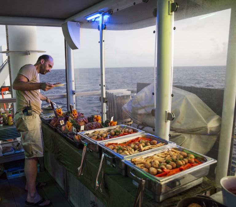 Captain Heiko is thankful for the weather. Look at that beautiful flat ocean, perfect science conditions!