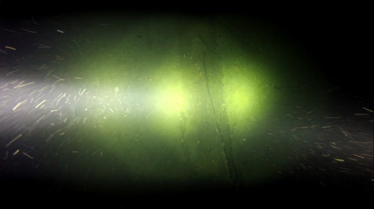 S.S. Terra Nova funnel as seen in the underwater video frame filmed from R/V Falkor using SHRIMP (Simple High Resolution IMaging Package)