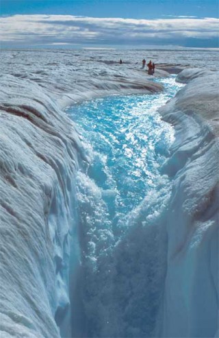 Meltwater flows off the Greenland ice sheet, Credit: Roger J. Braithwaite, The University of Manchester, UK. 