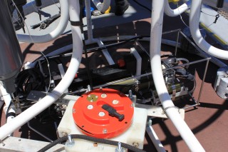 CTD sensors and the ADCP at the bottom of the Rosette frame. These will be deployed over the aft deck and dropped to about 500 m depth, collecting measurements along the way.