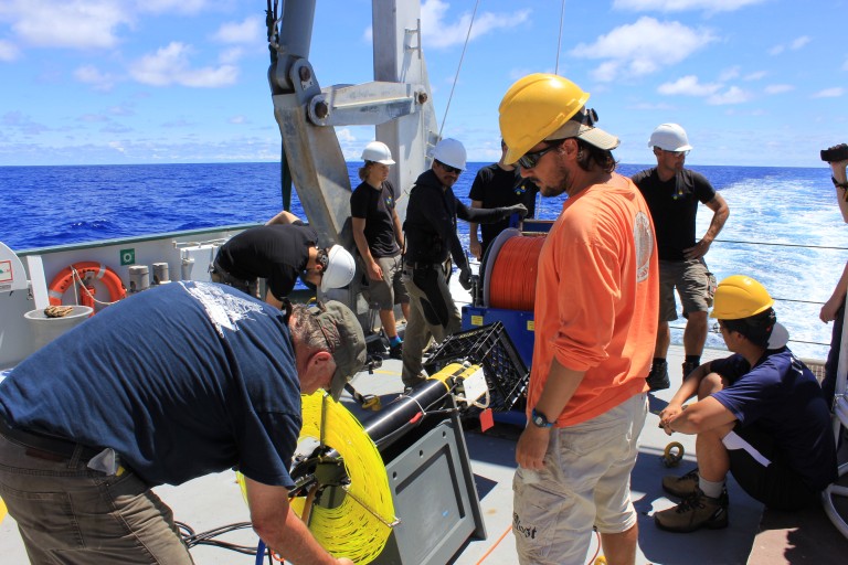 The science team sets up the VMP for its first deployment. 