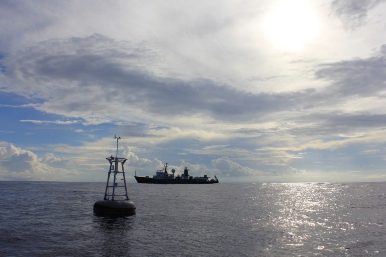 Falkor crosses the equator to collect data from sampling sites further east. 