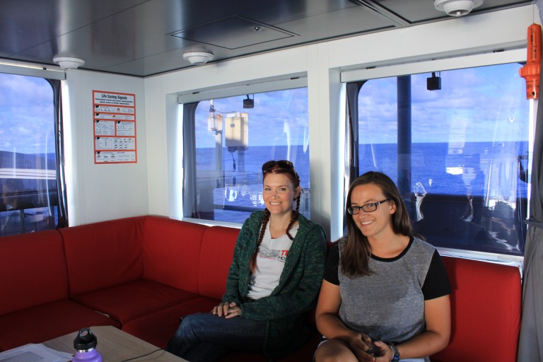 Student opportunity participants Jennifer Killinger and Julianna Diehl on the bridge. 