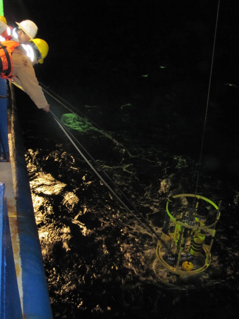Members of the Tasman team during a night CTD recovery on a previous expedition.
