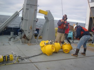 The Tasman team uses moorings like this one that typically include dozens of temperature sensors at varying depths, and multiple current profilers and conductivity, temperature, depth (CTD) profilers.