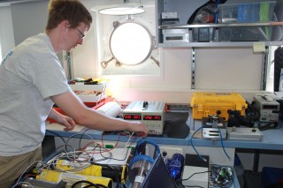 Sentry technician Zac Berkowitz works hard to make sure all the parts related to AUV Sentry are in working order. 