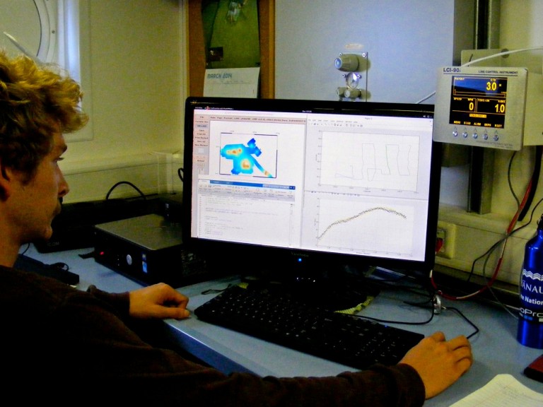 Jonathan Tree processing data from the gravimeter. 