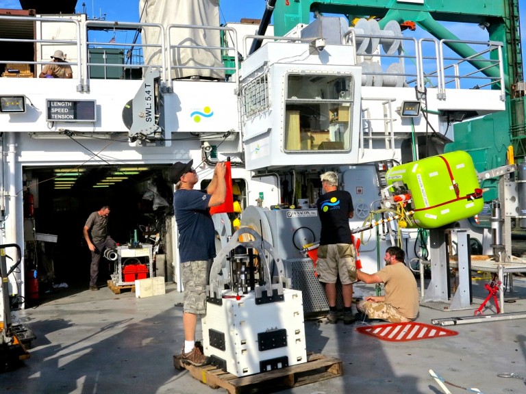 Getting the landers ready at port in Guam.