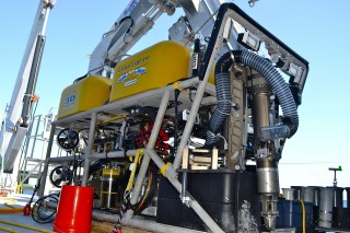 The ROV on the deck, ready to dive. 