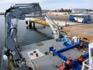 he ROV Launch and Recovery System (LARS) is in place and operational on Falkor. This is just one of the many steps to prepare the ROV system for the upcoming cruise. Next steps include load testing and supplying power to the ROV. 